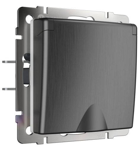 Розетка с заземлением без рамки Werkel 1-м. крышка шторки IP44 графит рифленый картинка